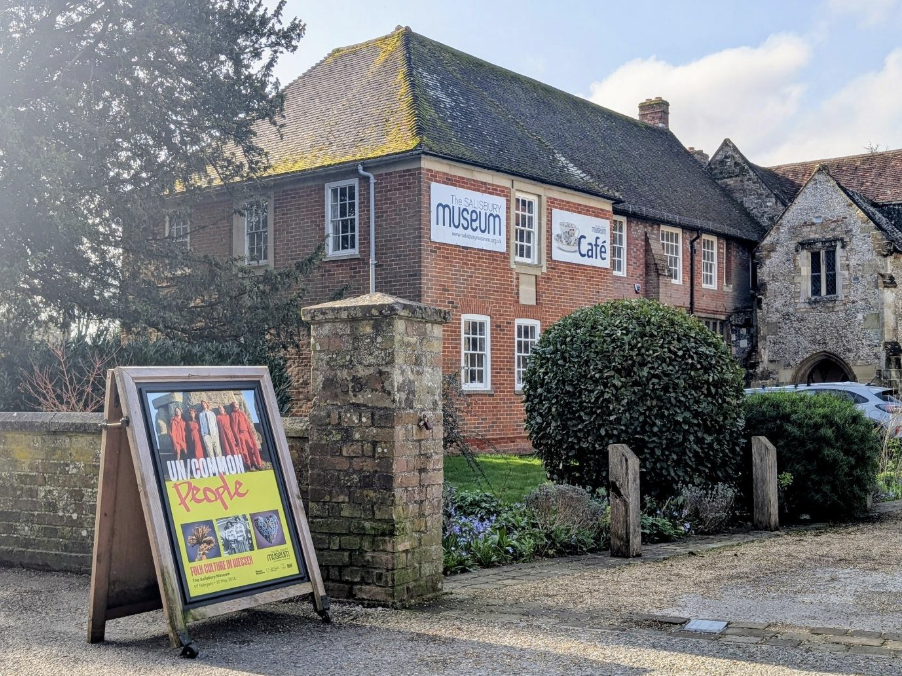  Exterior of The Salisbury Museum with a sign advertising the Un/Common People exhibition.